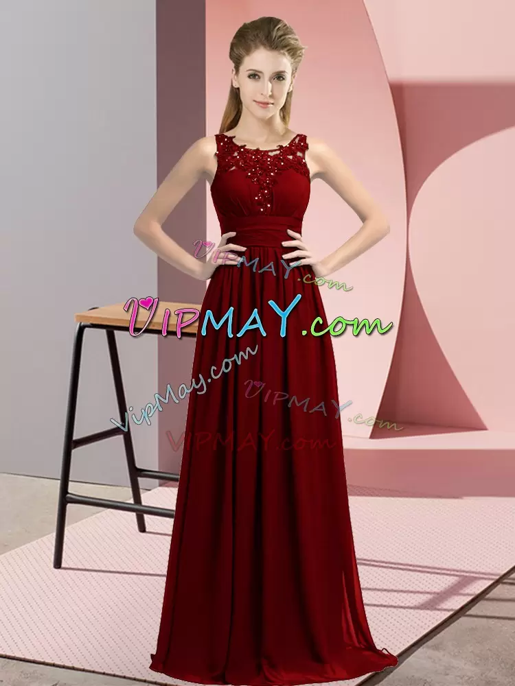 Perfect Chiffon Sleeveless Floor Length Wedding Guest Dresses and Beading and Appliques