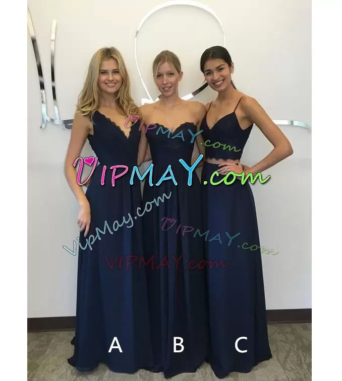 Dynamic Navy Blue Bridesmaid Dress Party and Wedding Party with Lace V-neck Sleeveless