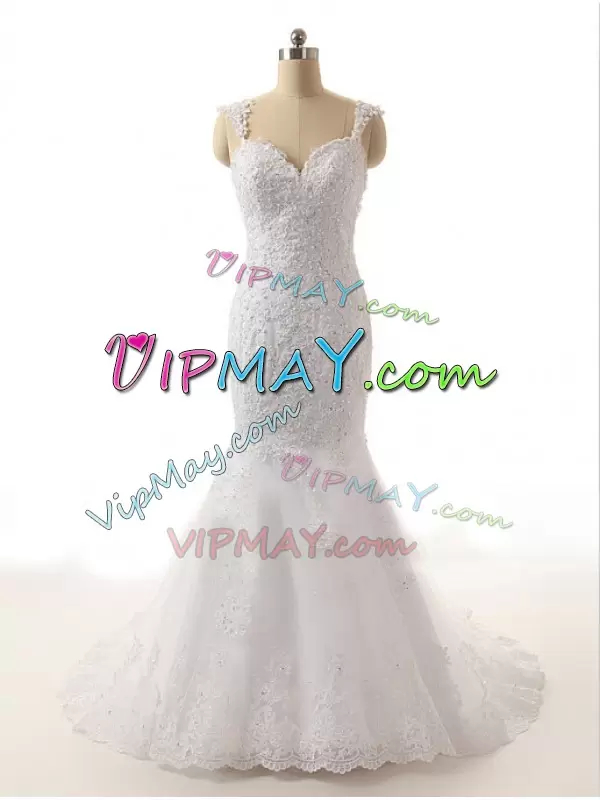 Sweetheart Sleeveless Wedding Gown Brush Train Lace and Appliques White Tulle