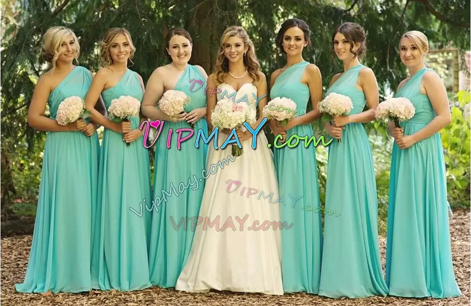 Simple Floor Length Empire Sleeveless Turquoise Bridesmaid Gown Zipper