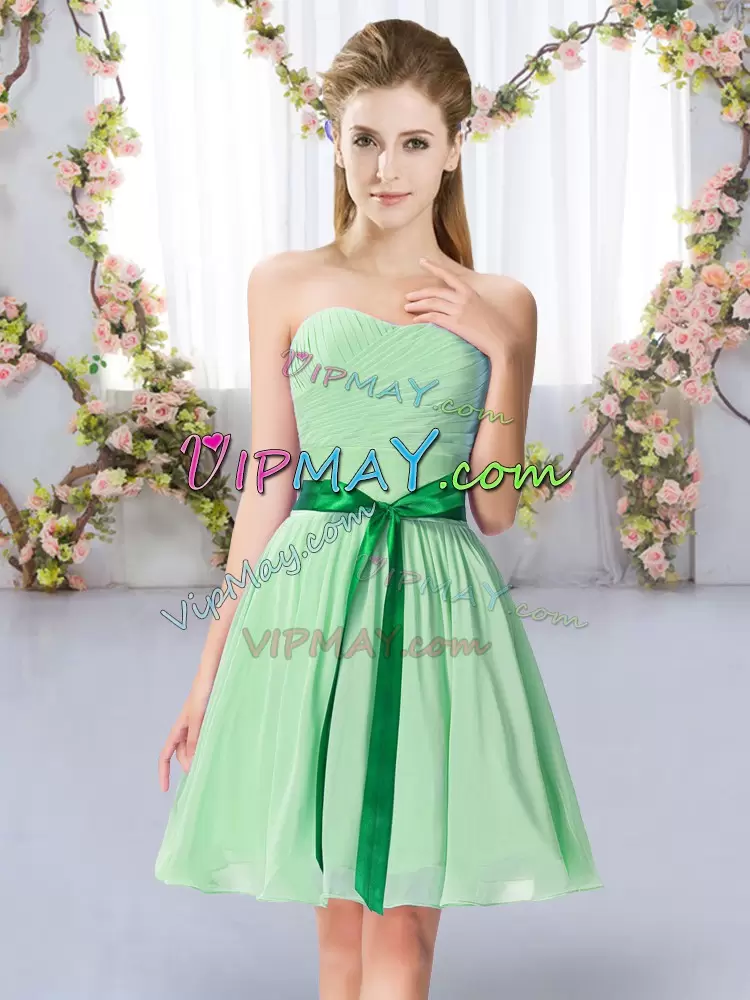 Amazing Apple Green Sweetheart Lace Up Belt Wedding Party Dress Sleeveless