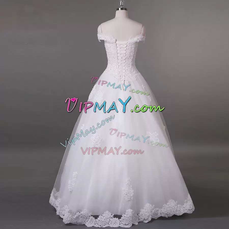 Most Popular Sleeveless Off The Shoulder Appliques Lace Up Wedding Dress