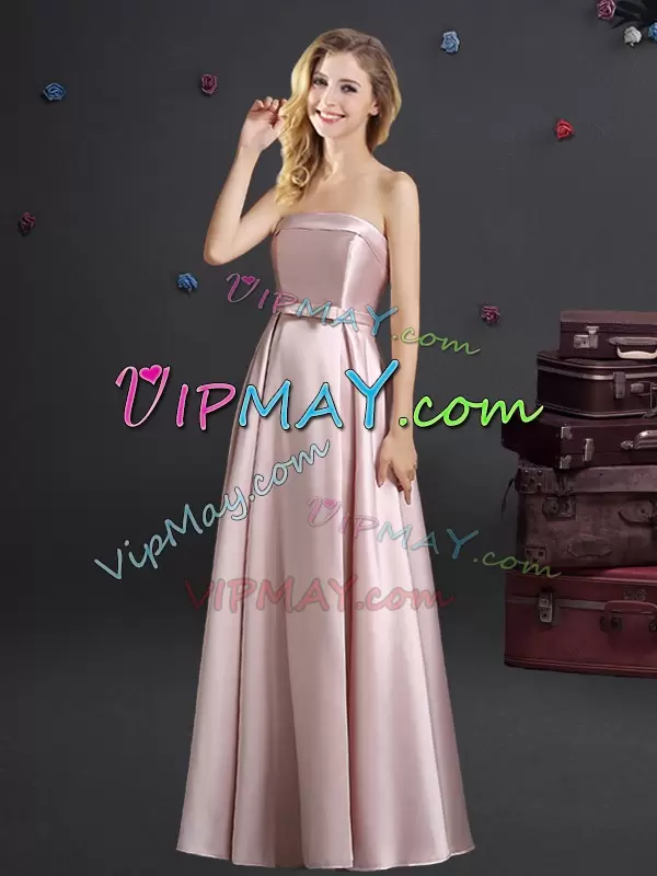 Floor Length Pink Bridesmaids Dress Strapless Sleeveless Zipper
