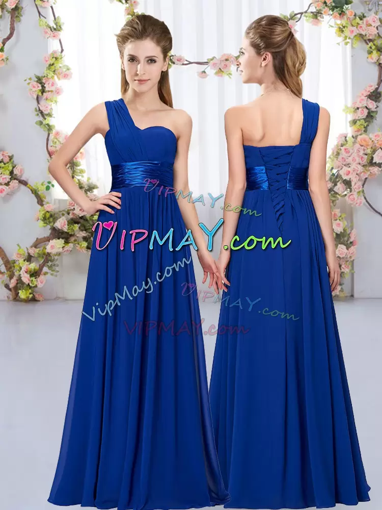 New Arrival Royal Blue Empire Belt Bridesmaid Dress Lace Up Chiffon Sleeveless Floor Length