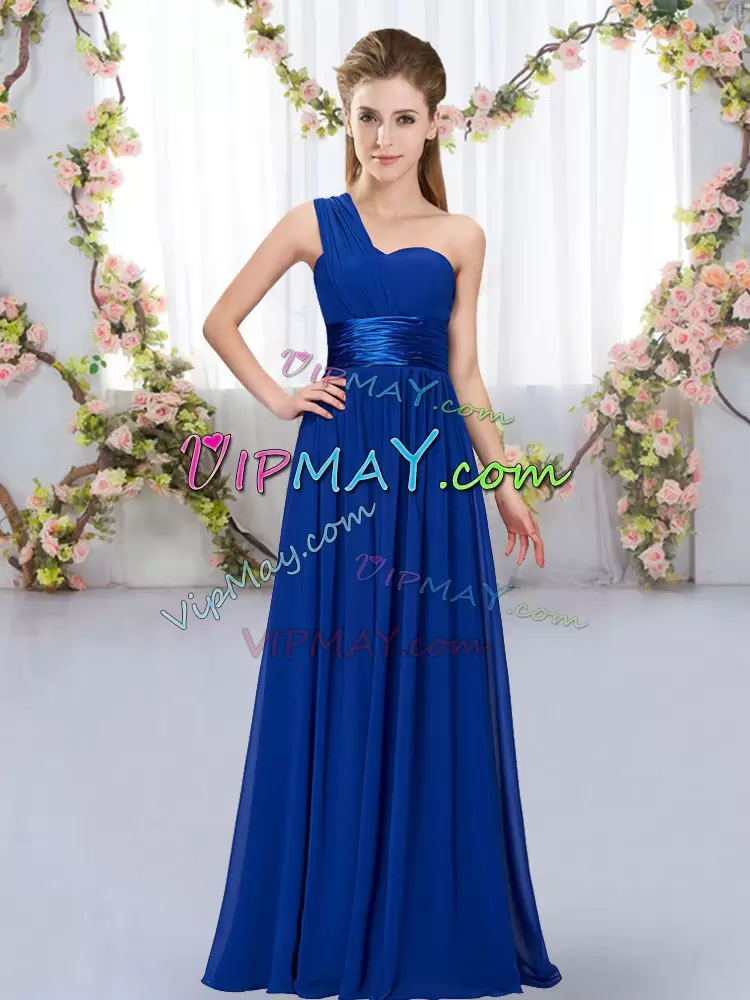 New Arrival Royal Blue Empire Belt Bridesmaid Dress Lace Up Chiffon Sleeveless Floor Length