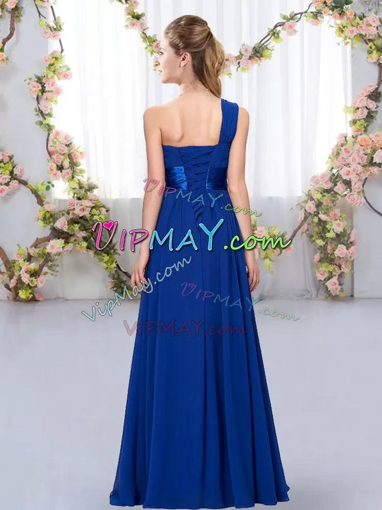 New Arrival Royal Blue Empire Belt Bridesmaid Dress Lace Up Chiffon Sleeveless Floor Length