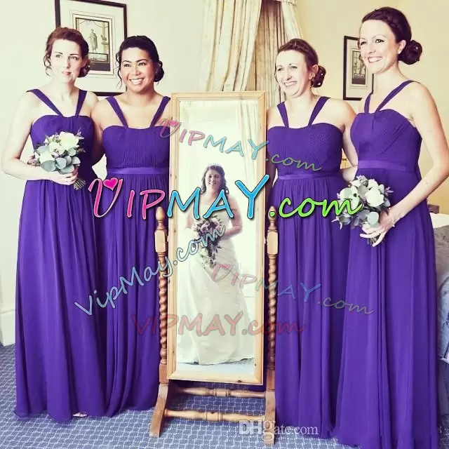 Purple Straps Ruching Wedding Guest Dresses Sleeveless