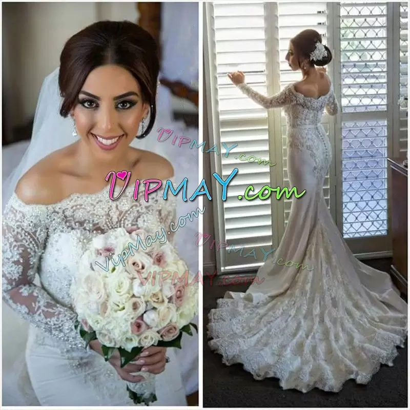 off shoulder lace mermaid wedding dress,