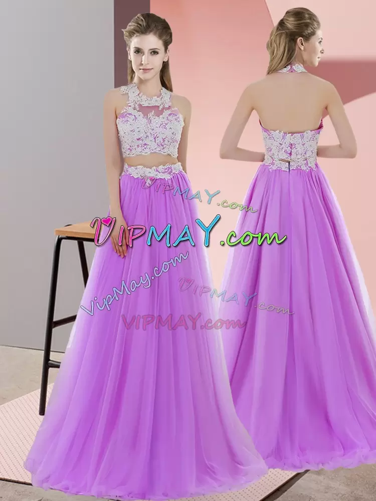 Top Selling Lavender Sleeveless Lace Floor Length Wedding Guest Dresses