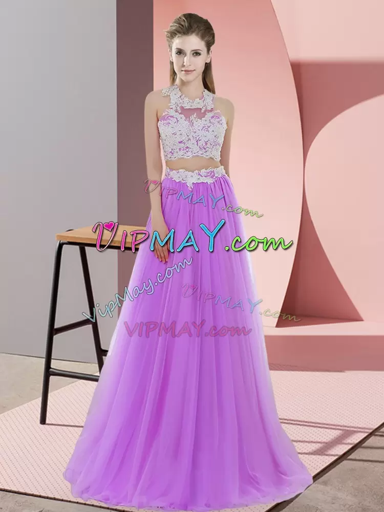 Top Selling Lavender Sleeveless Lace Floor Length Wedding Guest Dresses