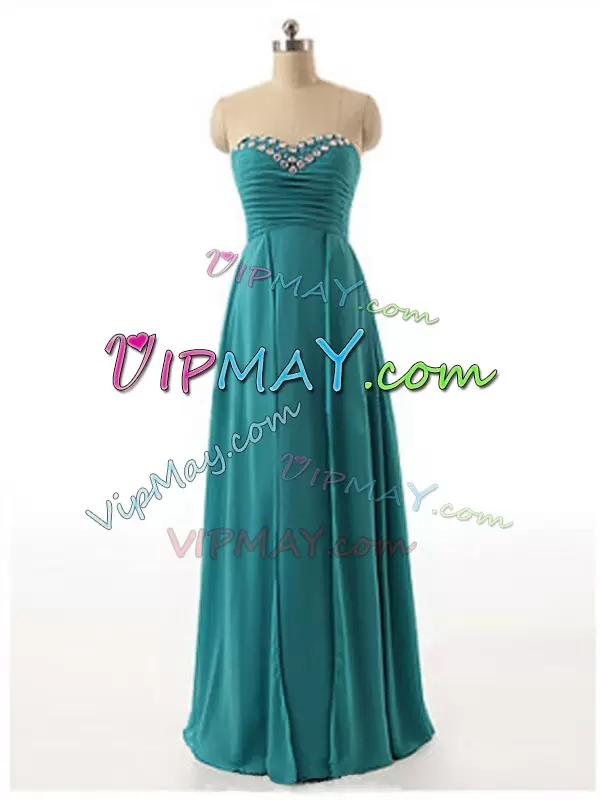 Graceful Turquoise Sleeveless Chiffon Zipper Bridesmaid Dresses for Prom and Party and Military Ball and Beach and Wedding Party