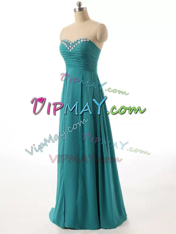 Graceful Turquoise Sleeveless Chiffon Zipper Bridesmaid Dresses for Prom and Party and Military Ball and Beach and Wedding Party