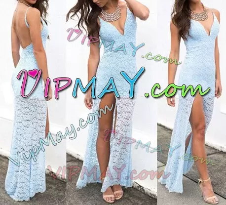 New Arrival Floor Length Column/Sheath Sleeveless Baby Blue Bridesmaid Gown Backless