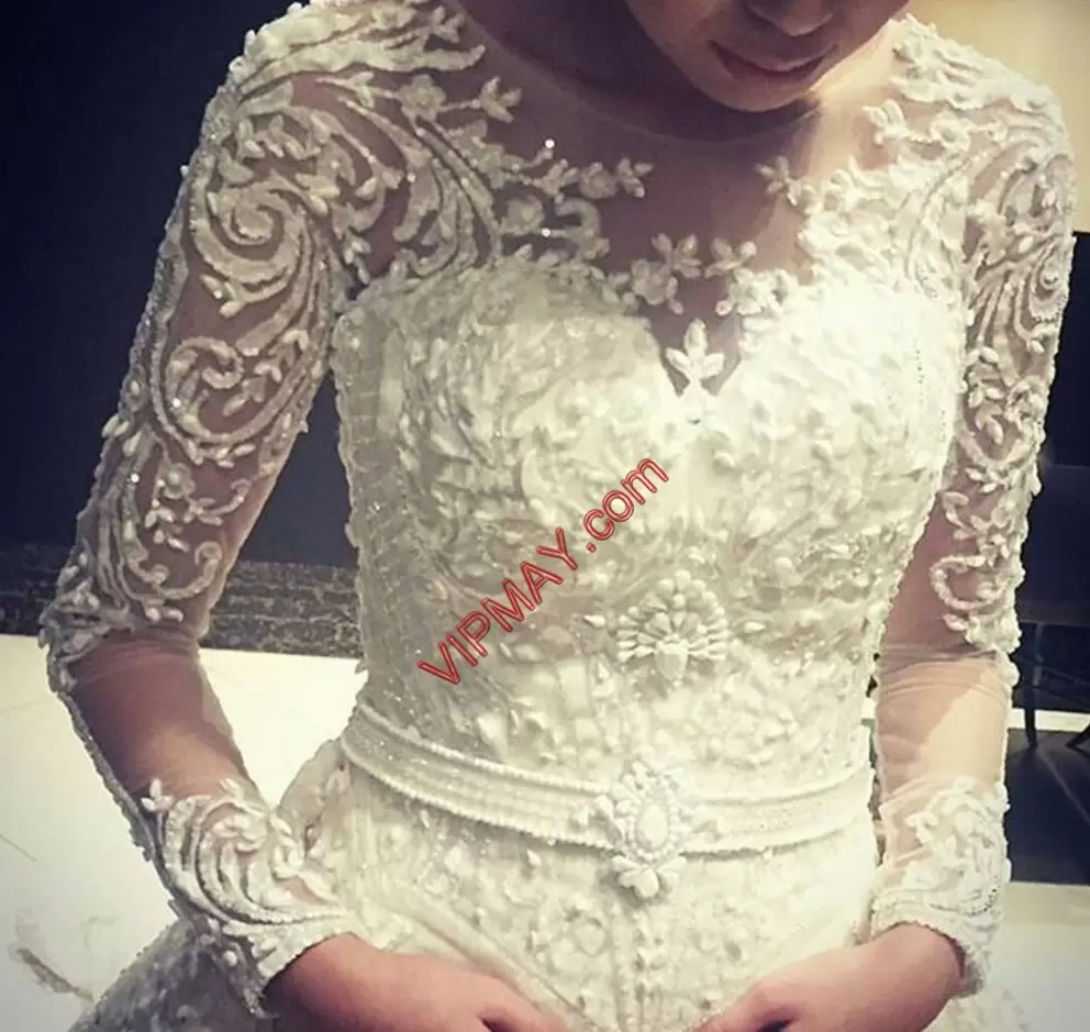 Adorable White Column Sheath Beading and Lace Wedding Gown Lace Up Lace Long Sleeves