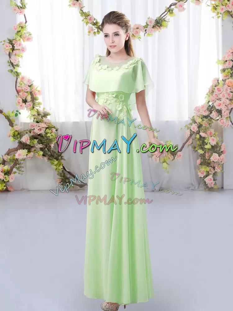 Enchanting Short Sleeves Appliques Floor Length Bridesmaid Dress