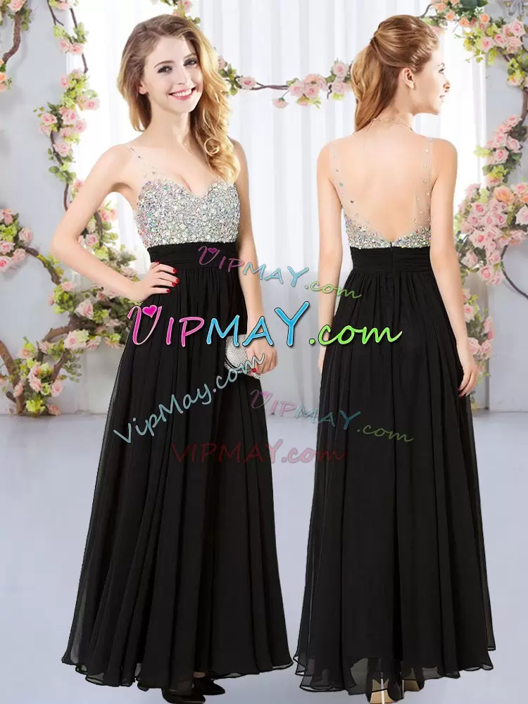 Excellent Floor Length Empire Sleeveless Black Bridesmaids Dress Backless