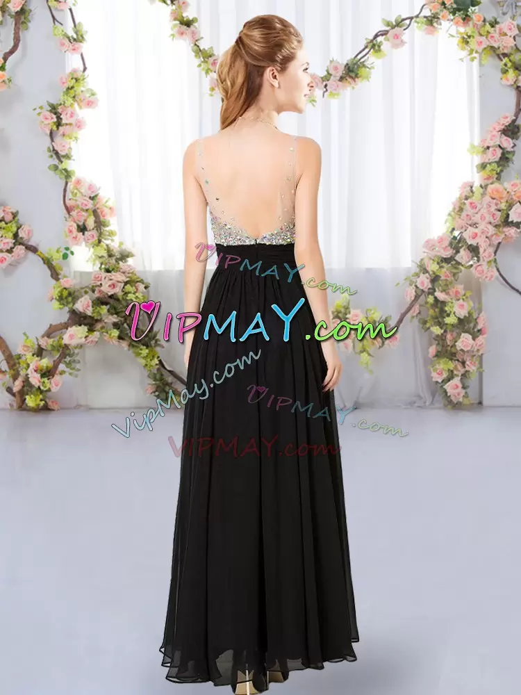 Excellent Floor Length Empire Sleeveless Black Bridesmaids Dress Backless