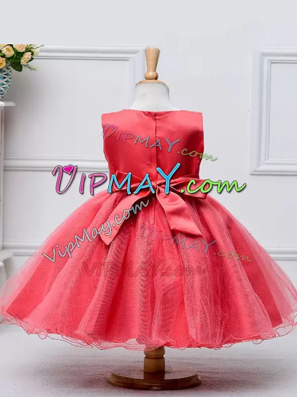 High Quality Hot Pink Zipper Flower Girl Dresses for Less Lace and Bowknot Sleeveless Knee Length