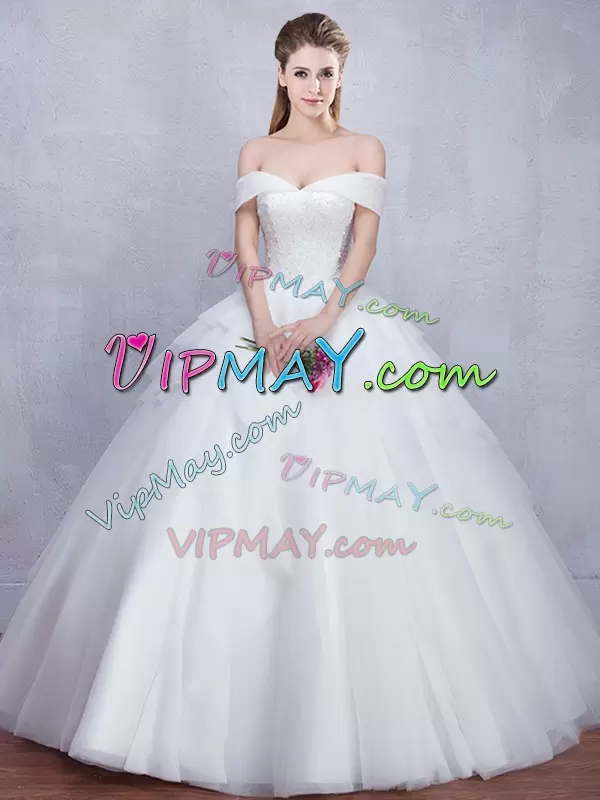 Affordable White Sleeveless Beading and Ruffles Floor Length Wedding Gown