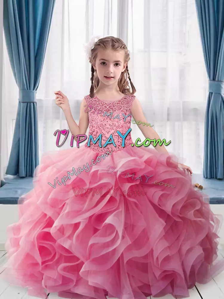 Sleeveless Sweetheart Sweep Train Beading Lace Up Pageant Dress for Teens