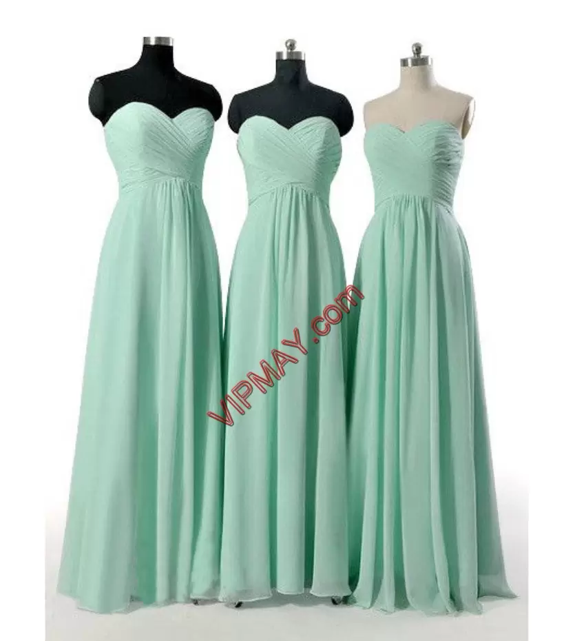 Fine Apple Green Empire Sweetheart Sleeveless Chiffon Floor Length Ruching Bridesmaid Dress