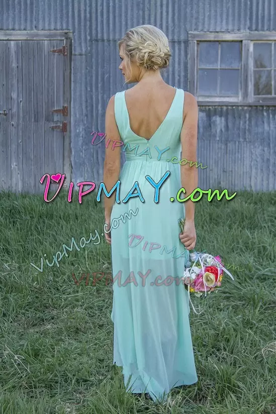 Satin and Organza and Chiffon Sleeveless Floor Length Wedding Guest Dresses Sweep Train and Beading and Lace
