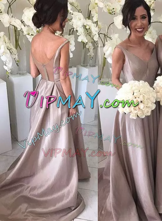 Grey A-line Ruching Bridesmaids Dress Zipper Satin Sleeveless