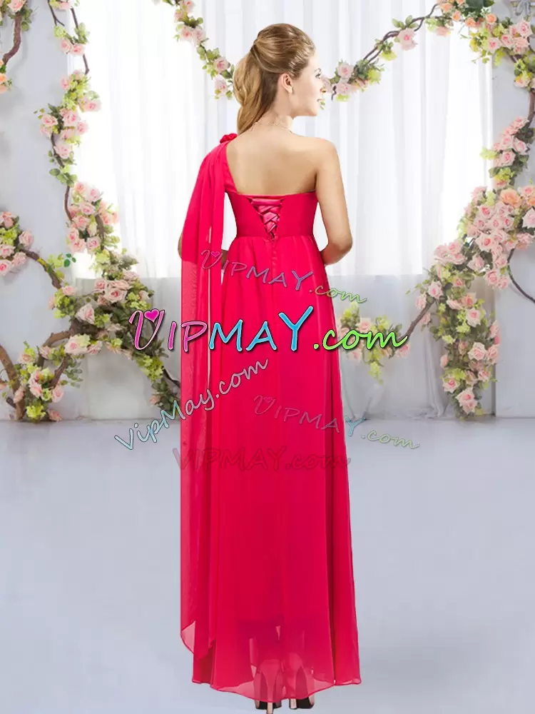 Sexy Red Sleeveless Beading and Hand Made Flower Floor Length Wedding Party Dress