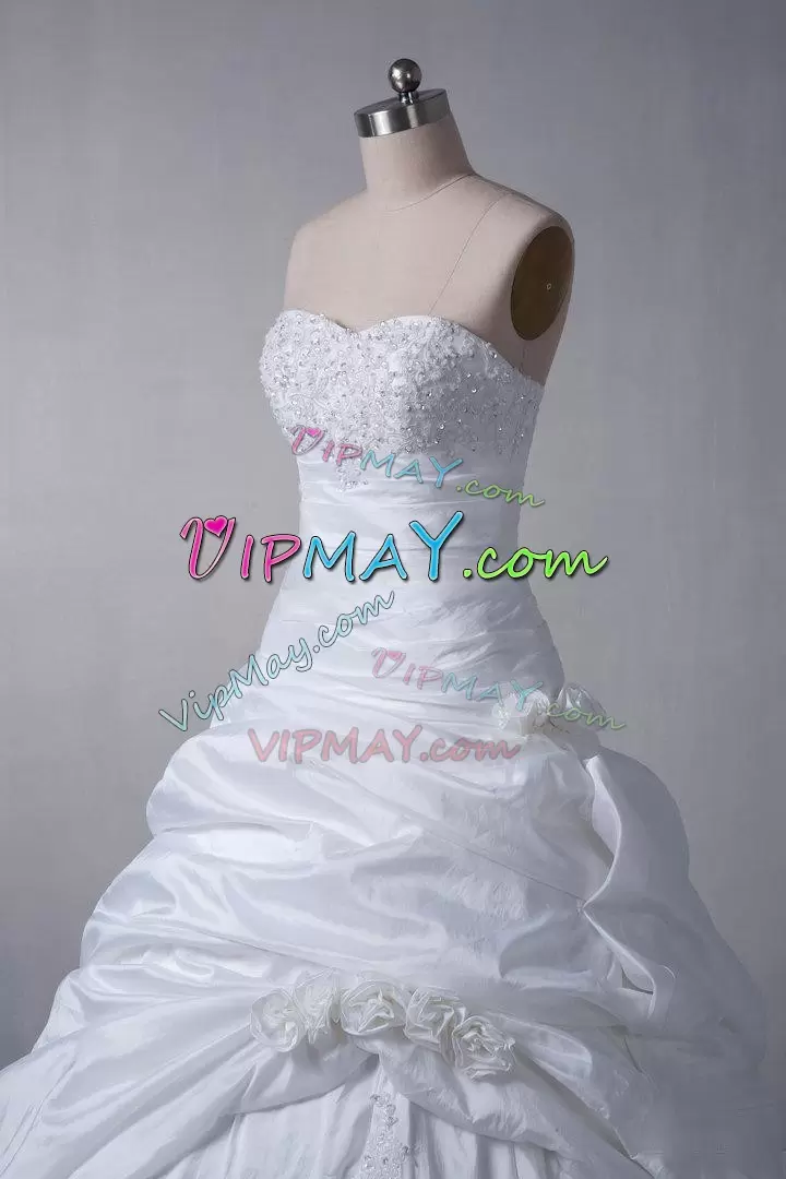 Fabulous Sleeveless Beading and Lace and Appliques Lace Up Wedding Dresses with White
