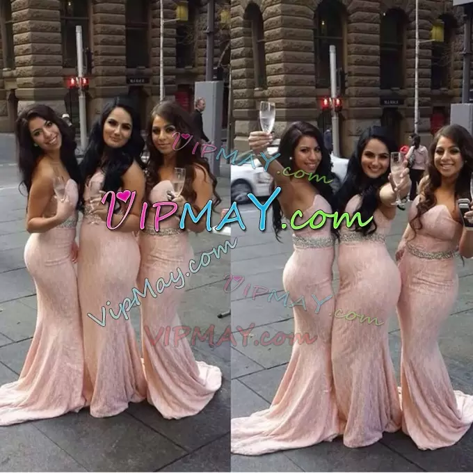 Sweetheart Sleeveless Wedding Guest Dresses Beading and Lace Sweep Train