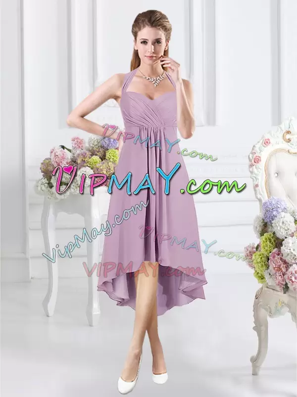 Lavender Halter Top Neckline Ruching Wedding Party Dress Sleeveless Zipper