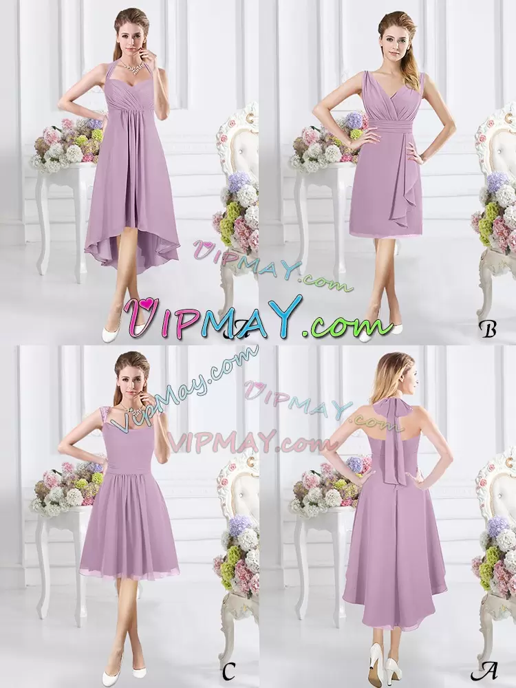 Lavender Halter Top Neckline Ruching Wedding Party Dress Sleeveless Zipper