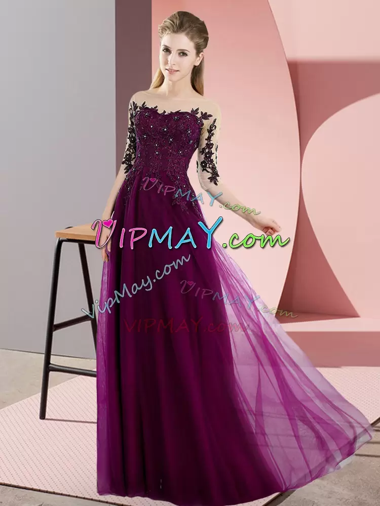 Hot Sale Fuchsia Half Sleeves Chiffon Lace Up Wedding Guest Dresses for Wedding Party