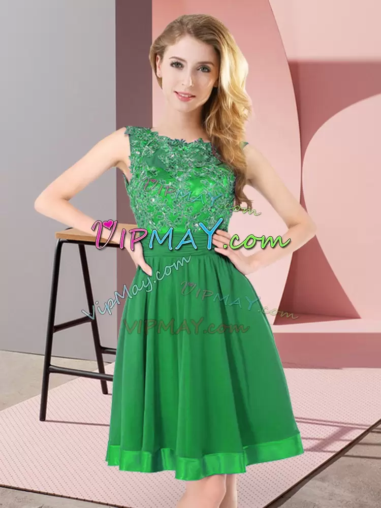 Vintage Green Empire Beading and Appliques Bridesmaid Dresses Backless Chiffon Sleeveless Mini Length