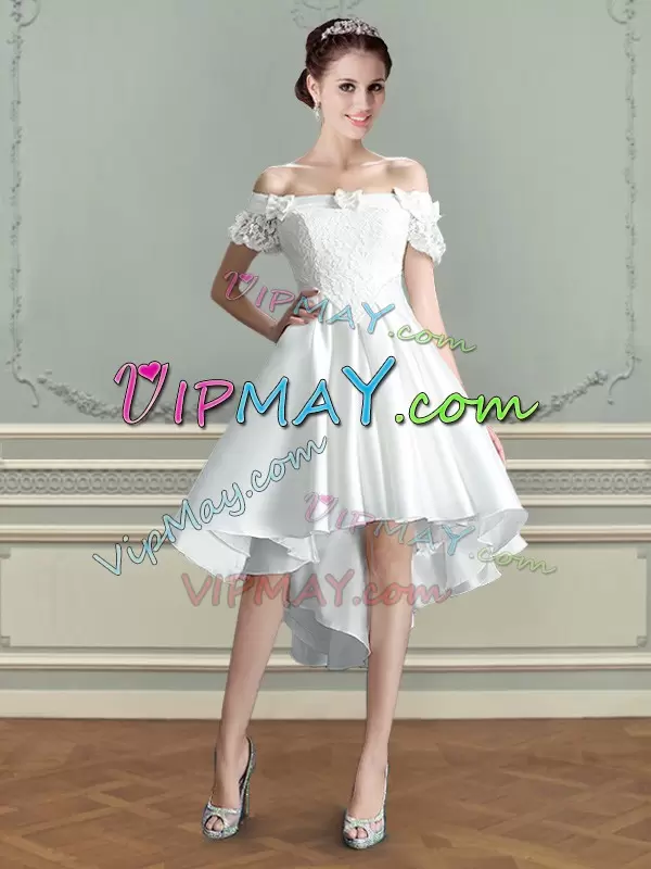 Custom Fit White Off The Shoulder Neckline Lace and Bowknot Bridal Gown Sleeveless Lace Up
