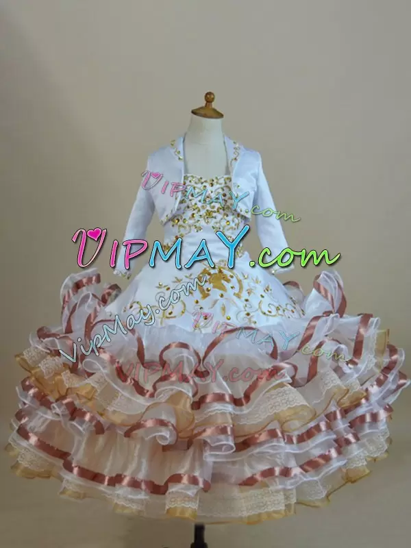 Fancy Beading and Ruffled Layers Kids Pageant Dress Multi-color Lace Up Sleeveless Floor Length