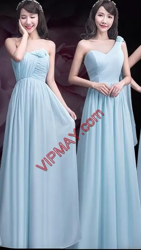 Luxury Light Yellow Sleeveless Ruching Floor Length Bridesmaid Dress