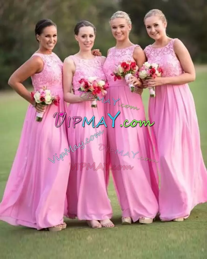 Floor Length Empire Sleeveless Rose Pink Bridesmaids Dress Side Zipper