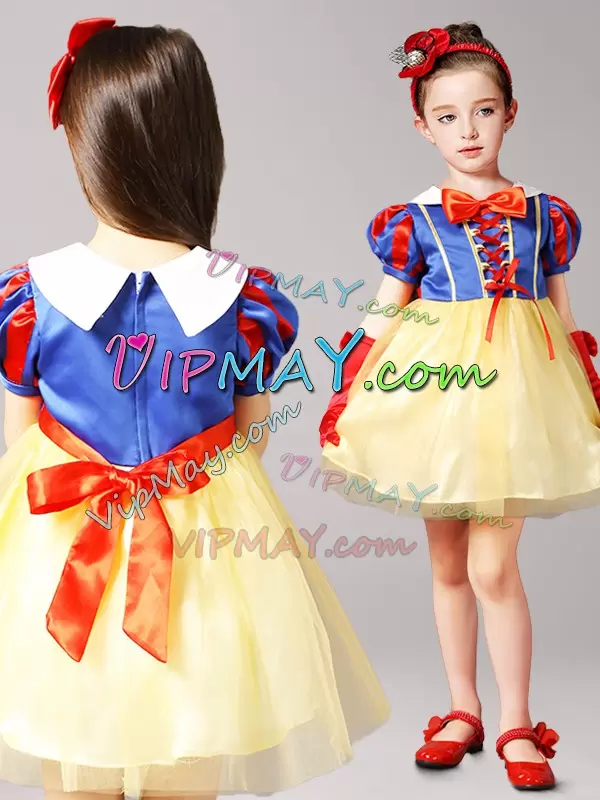 Admirable High-neck Short Sleeves Tulle Toddler Flower Girl Dress Bowknot Zipper