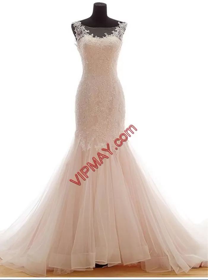 On Sale Sleeveless Bateau Brush Train Lace Lace Up Wedding Dress