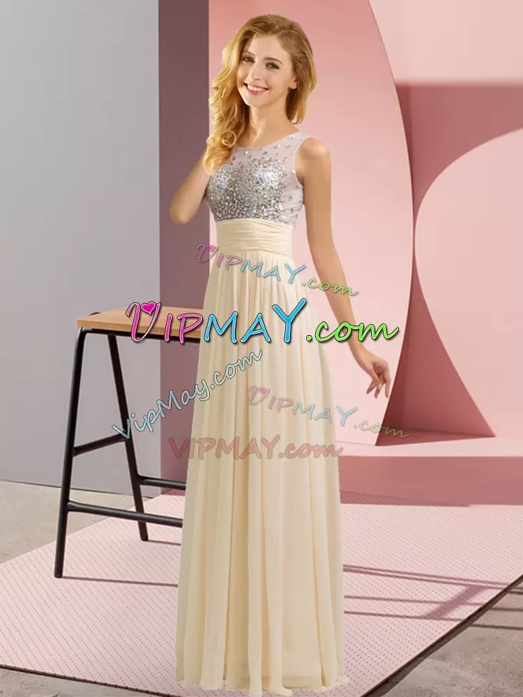 Fine Beading Bridesmaid Gown Champagne Side Zipper Sleeveless Floor Length