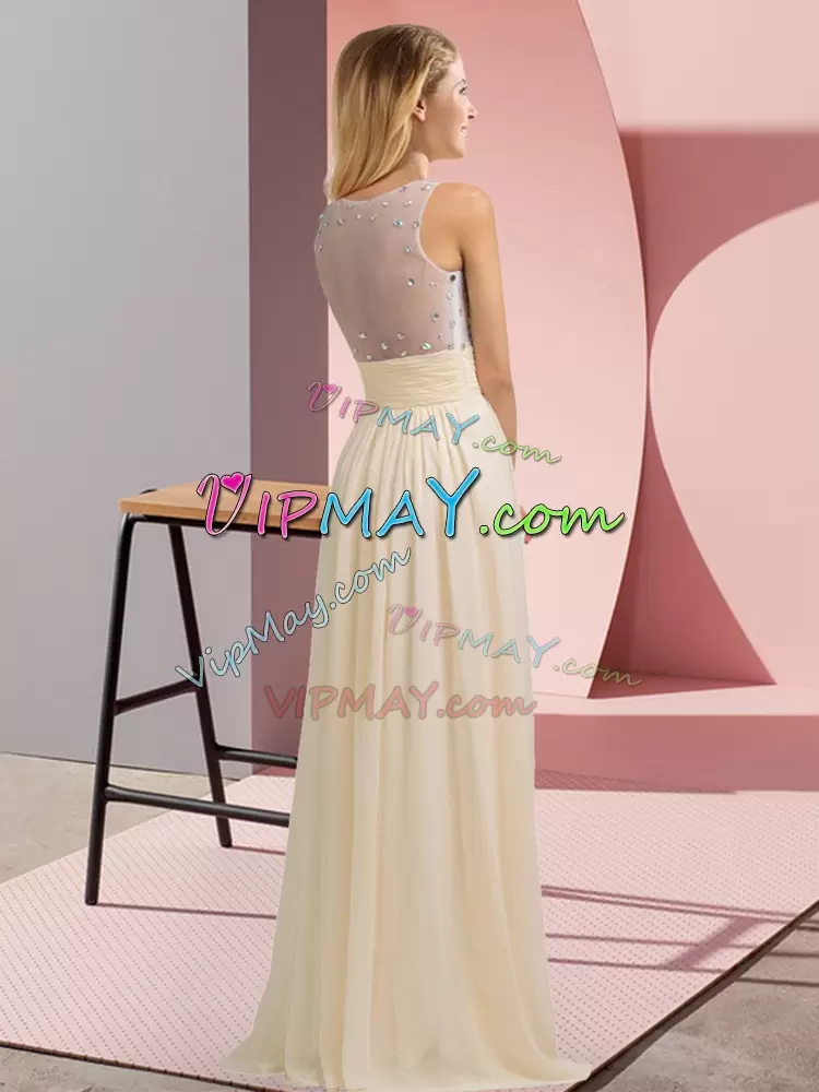 Fine Beading Bridesmaid Gown Champagne Side Zipper Sleeveless Floor Length