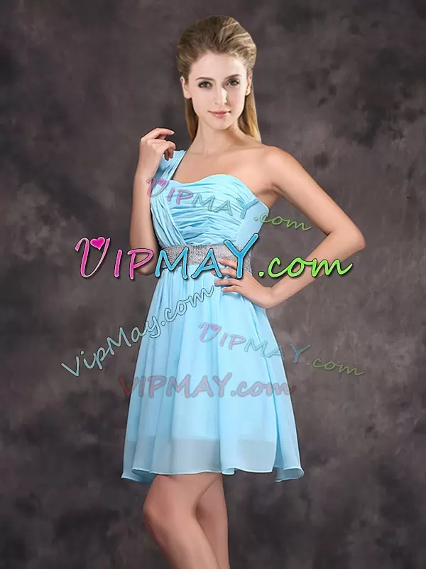 New Arrival Baby Blue Sleeveless Chiffon Zipper Wedding Party Dress for Prom and Party and Wedding Party