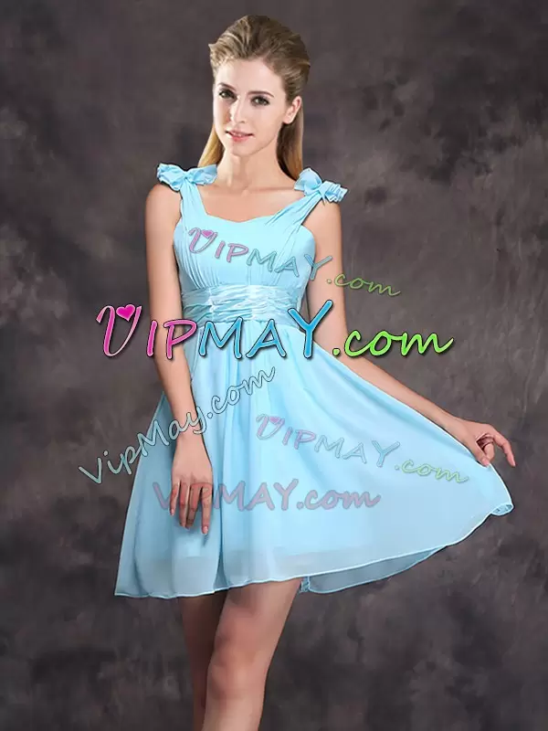 New Arrival Baby Blue Sleeveless Chiffon Zipper Wedding Party Dress for Prom and Party and Wedding Party