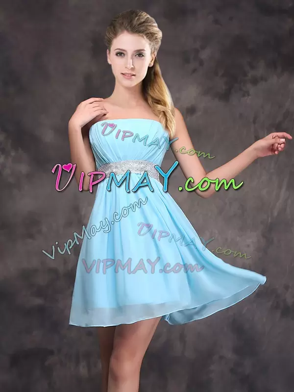 New Arrival Baby Blue Sleeveless Chiffon Zipper Wedding Party Dress for Prom and Party and Wedding Party