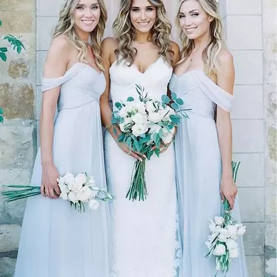 Romantic Light Blue Empire Ruching Wedding Party Dress Zipper Chiffon Sleeveless Floor Length