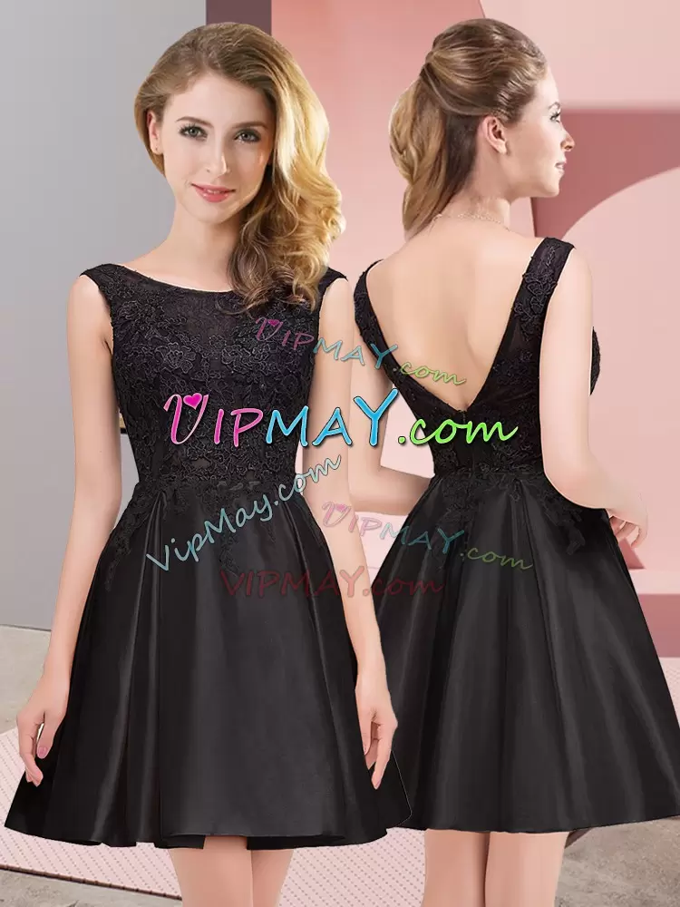 Black Zipper Bridesmaid Dresses Lace Sleeveless Mini Length