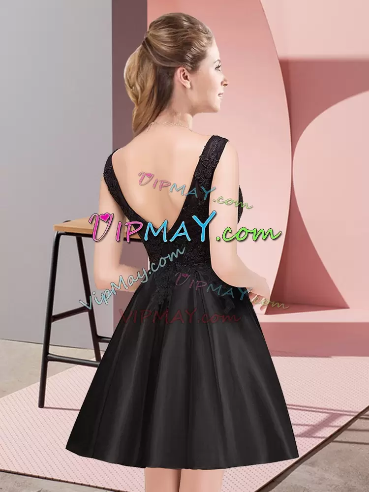 Black Zipper Bridesmaid Dresses Lace Sleeveless Mini Length