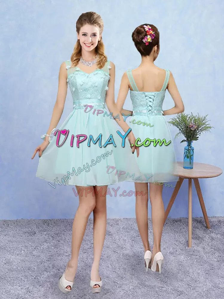 Most Popular Tulle Cap Sleeves Mini Length Dama Dress and Appliques