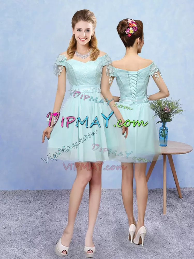 Most Popular Tulle Cap Sleeves Mini Length Dama Dress and Appliques